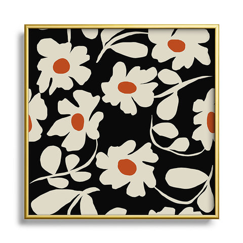 Miho Black and white floral I Square Metal Framed Art Print