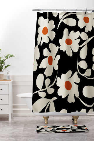 Miho Black and white floral I Shower Curtain And Mat