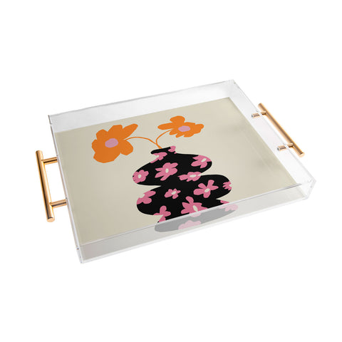 Miho Black floral Vase Acrylic Tray