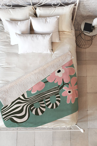Miho Floral strip Fleece Throw Blanket