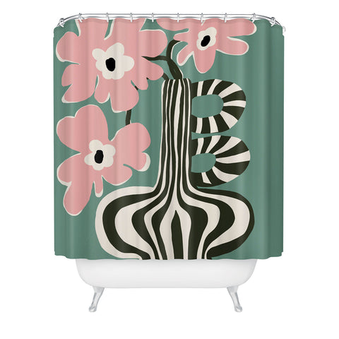 Miho Floral strip Shower Curtain