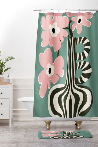 Miho Floral strip Shower Curtain And Mat