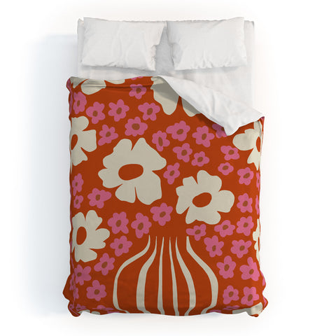 Miho flowerpot in orange and pink Duvet Cover