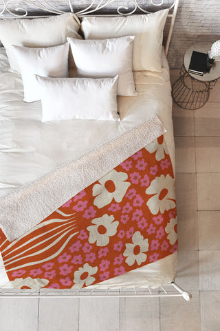 Miho flowerpot in orange and pink Fleece Throw Blanket