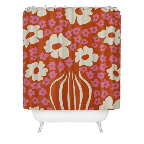 Miho flowerpot in orange and pink Shower Curtain