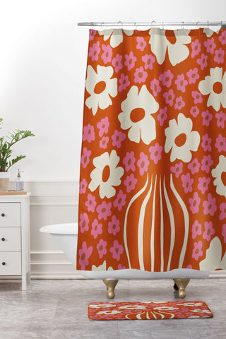 Miho flowerpot in orange and pink Shower Curtain And Mat