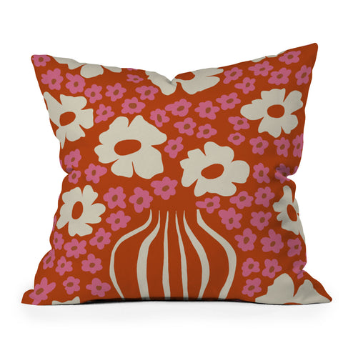 Miho flowerpot in orange and pink Outdoor Throw Pillow