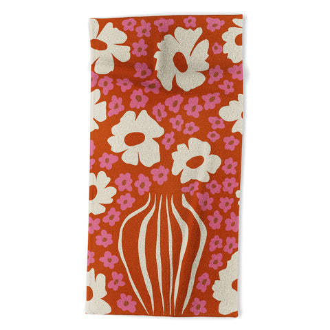 Miho flowerpot in orange and pink Beach Towel