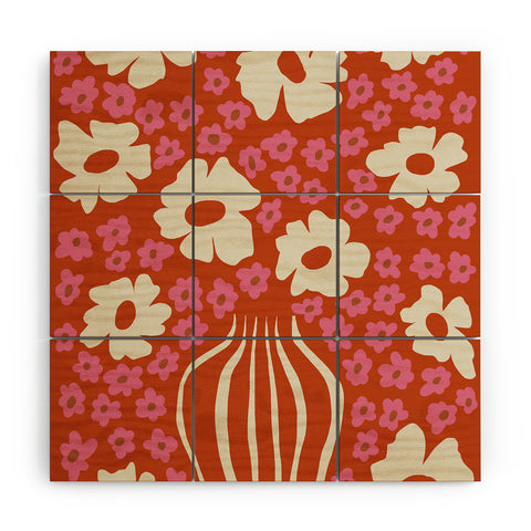 Miho flowerpot in orange and pink Wood Wall Mural