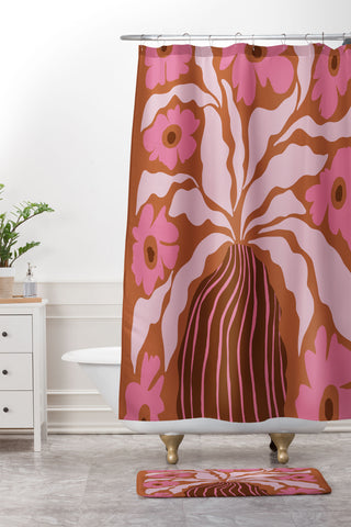 Miho Midcentury blooming pot Shower Curtain And Mat