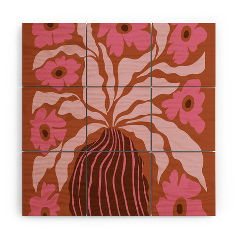 Miho Midcentury blooming pot Wood Wall Mural