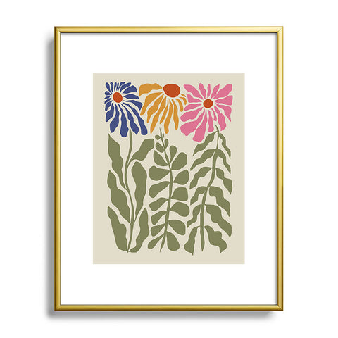 Miho MidCentury floral Metal Framed Art Print