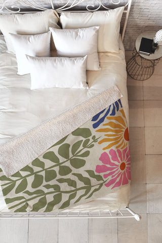 Miho MidCentury floral Fleece Throw Blanket