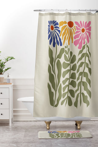 Miho MidCentury floral Shower Curtain And Mat