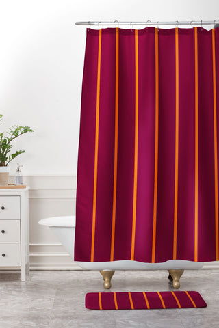 Miho orange stripe Shower Curtain And Mat