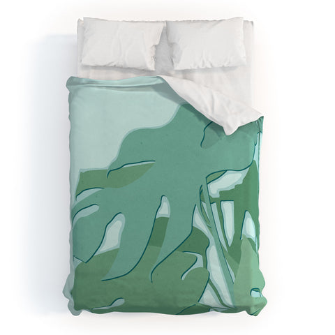 Mile High Studio Minimal Monstera Leaves Green Duvet Cover