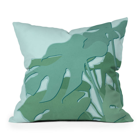 Mile High Studio Minimal Monstera Leaves Green Outdoor Throw Pillow