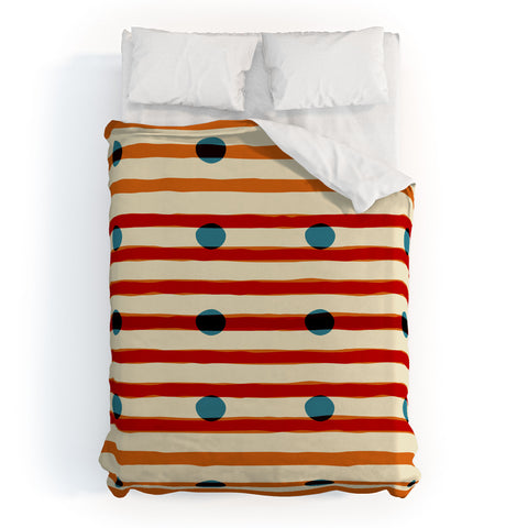 Mirimo blue dots red lines Duvet Cover