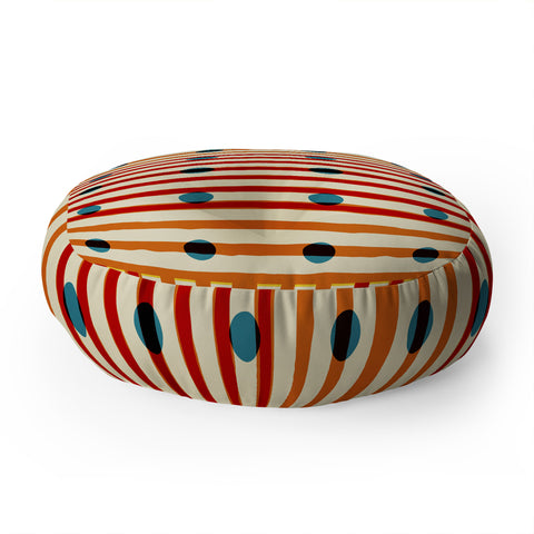 Mirimo blue dots red lines Floor Pillow Round