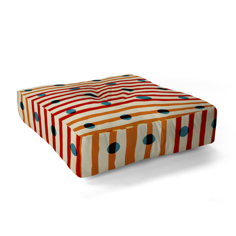 Mirimo blue dots red lines Floor Pillow Square