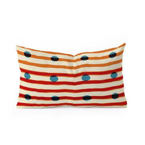 Mirimo blue dots red lines Oblong Throw Pillow