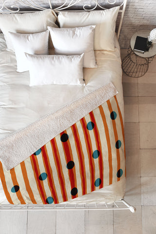 Mirimo blue dots red lines Fleece Throw Blanket