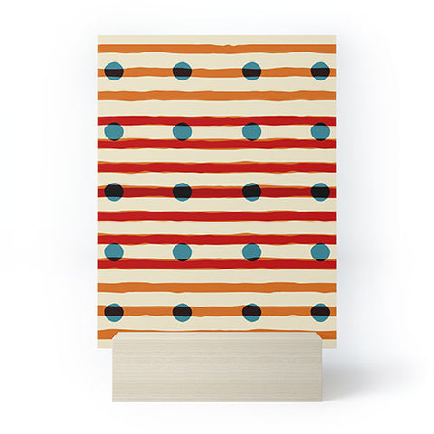 Mirimo blue dots red lines Mini Art Print