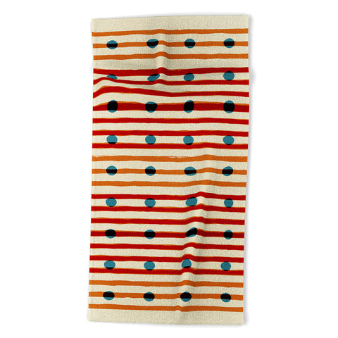 Mirimo blue dots red lines Beach Towel