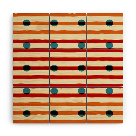 Mirimo blue dots red lines Wood Wall Mural