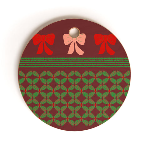Mirimo Bows and Christmas Greens Cutting Board Round