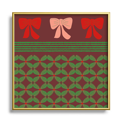 Mirimo Bows and Christmas Greens Square Metal Framed Art Print
