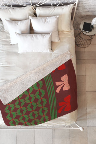 Mirimo Bows and Christmas Greens Fleece Throw Blanket