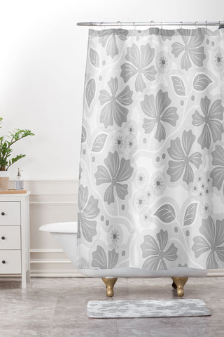 Mirimo Flora Gray Shower Curtain And Mat