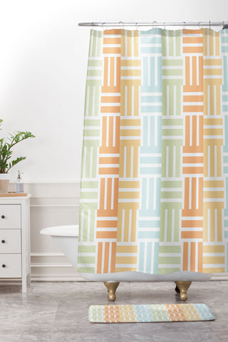 Mirimo Grid on Pastels Shower Curtain And Mat