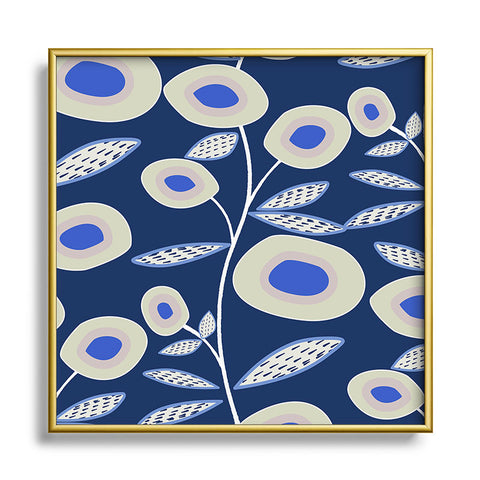 Mirimo Groovy Blooms Indigo Square Metal Framed Art Print