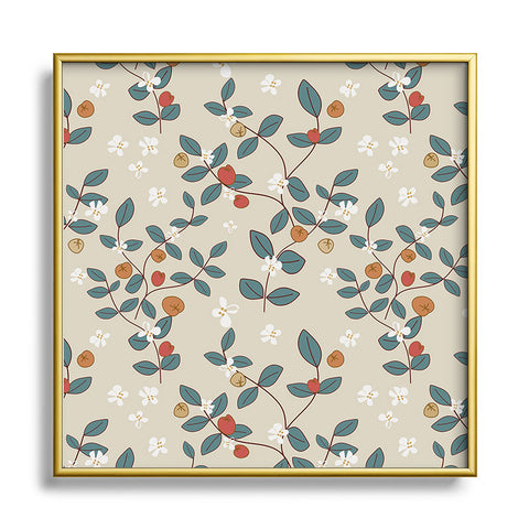 Mirimo Leaves and Berries Square Metal Framed Art Print