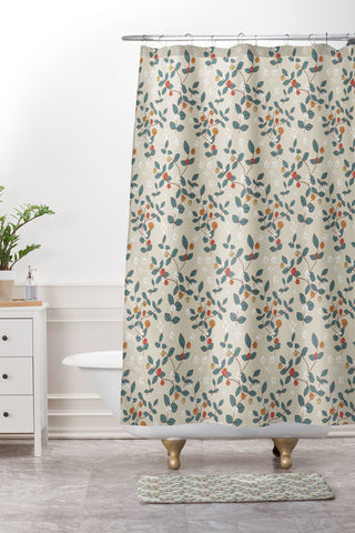 Mirimo Leaves and Berries Shower Curtain And Mat
