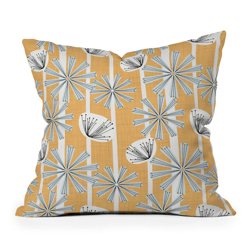 Mirimo Midcentury Floral Mustard Outdoor Throw Pillow