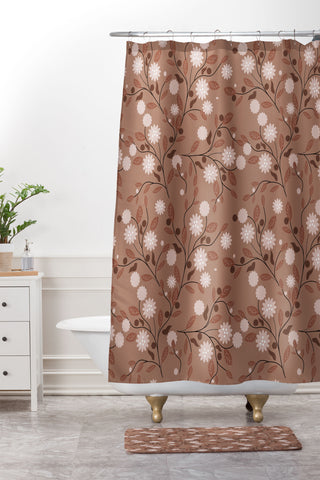 Mirimo Mocha Mousse Floral Shower Curtain And Mat