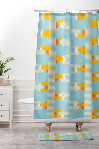 Mirimo Sun and Moon Grid Shower Curtain And Mat