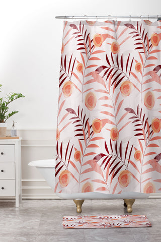 Mirimo Textured Summer Flora Shower Curtain And Mat