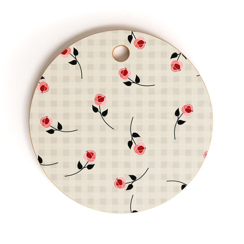 Mirimo Tiny roses on gingham Cutting Board Round