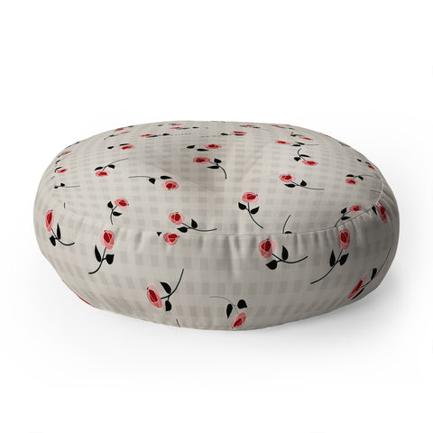 Mirimo Tiny roses on gingham Floor Pillow Round