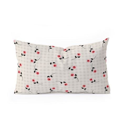 Mirimo Tiny roses on gingham Oblong Throw Pillow