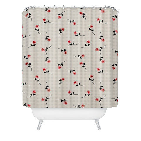 Mirimo Tiny roses on gingham Shower Curtain