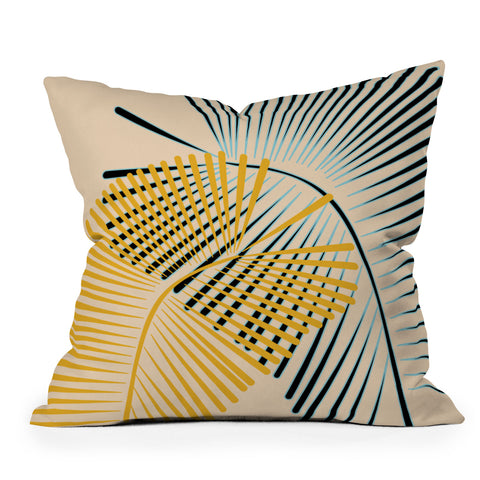 Mirimo Two Palm Leaves Yellow Outdoor Throw Pillow