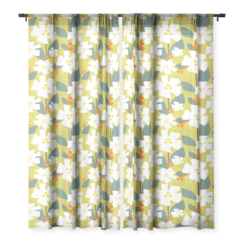 Mirimo White flowers and red berries Sheer Non Repeat