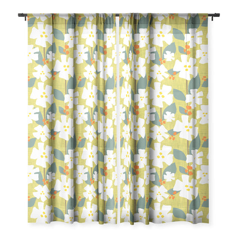 Mirimo White flowers and red berries Sheer Window Curtain