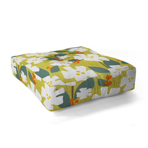 Mirimo White flowers and red berries Floor Pillow Square