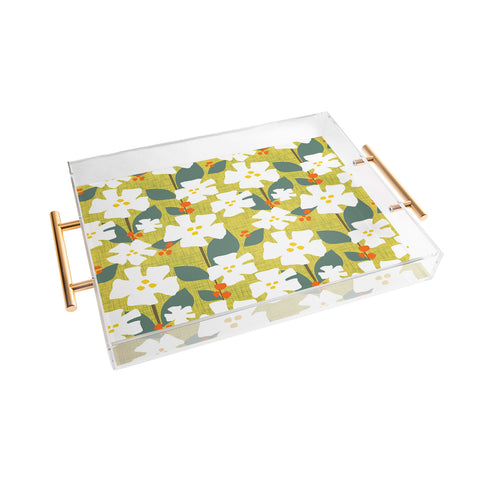 Mirimo White flowers and red berries Acrylic Tray